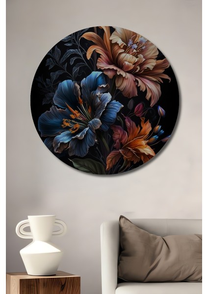 Renkli Çiçekler Ahşap Mdf Dekoratif Ev/işyeri Duvar Tablo Yuvarlak Ev/işyeri Duvar Tablo