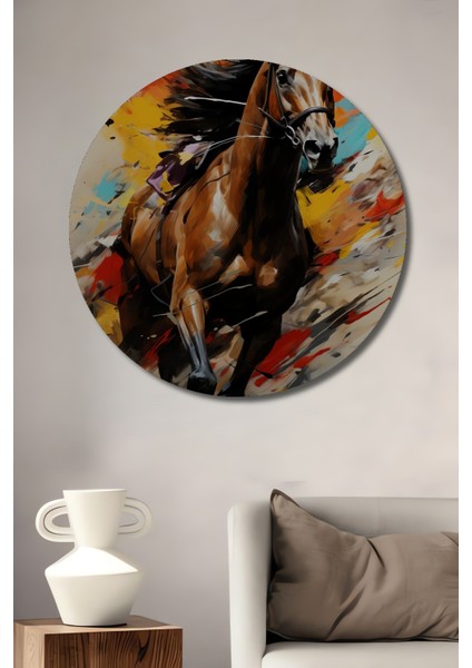 Rüzgarın Efendisi At Dekoratif Ahşap Mdf Ev/işyeri Duvar Tablo Yuvarlak Ev/işyeri Duvar Tablo