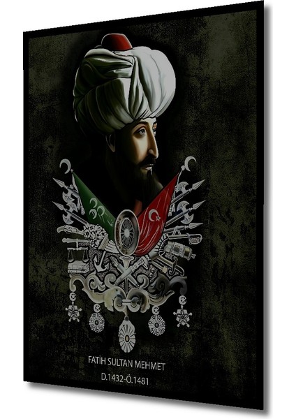 Çerçeve Görünümlü Fatih Sultan Mehmet Portresi Dekoratif Ahşap Mdf Tablo Dikdörtgen Tablo fiyatları
