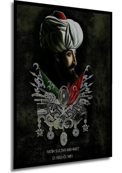 Çerçeve Görünümlü Fatih Sultan Mehmet Portresi Dekoratif Ahşap Mdf Tablo Dikdörtgen Tablo modelleri