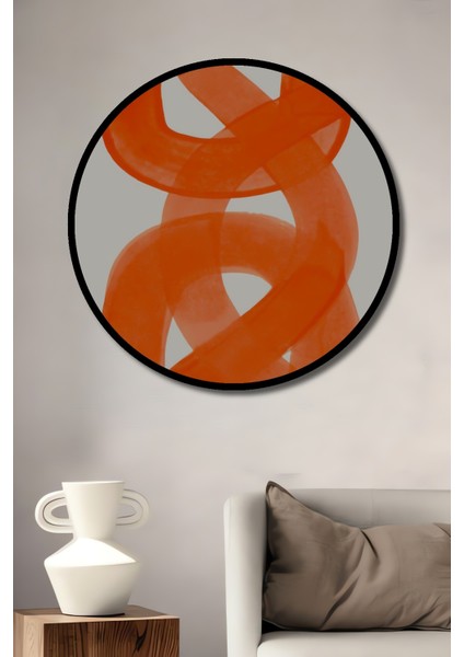 Çerçeve Görünümlü Soyut Sanat Turuncu Ahşap Mdf Dekoratif Ev Duvar Tablo Yuvarlak Ev Duvar Tablo