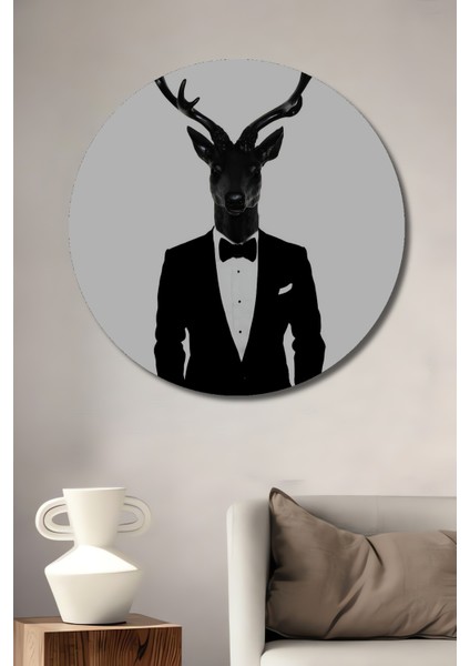 Şık Geyik Adam Dekoratif Ahşap Mdf Ev/işyeri Duvar Tablo Yuvarlak Ev/işyeri Duvar Tablo