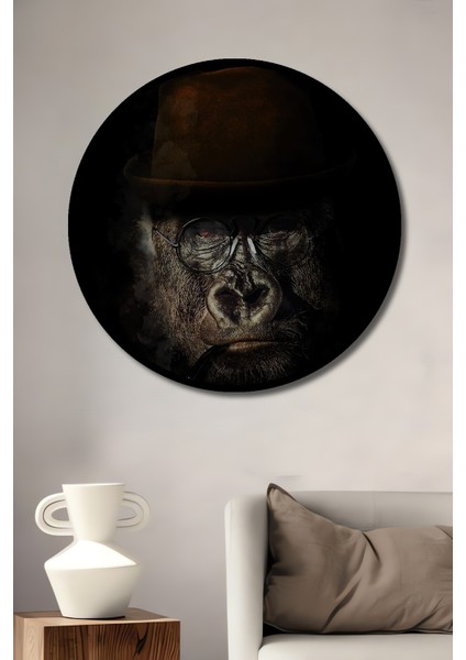 Çerçeve Görünümlü Goril Sherlock Ahşap Mdf Dekoratif Ev Duvar Tablo Yuvarlak Ev Duvar Tablo