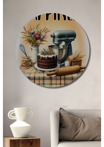 Mutluluğun Evdeki Lezzeti Ahşap Mdf Dekoratif Ev/işyeri Duvar Tablo Yuvarlak Ev/işyeri Duvar Tablo