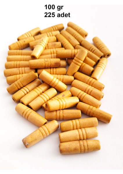 100 gr (225 Adet) Ahşap Boncuk 25 mm Boy x 10 mm En Doğal Ahşap Makrome El Işi Çanta