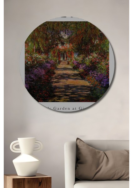 Claude Monet Bahçesi Dekoratif Ahşap Mdf Ev/işyeri Duvar Tablo Yuvarlak Ev/işyeri Duvar Tablo