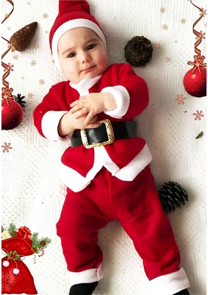 Erkek Çocuk Noel Baba Yılbaşı Kostümü Şapkalı Kemerli Bebek Kostümü fiyatları
