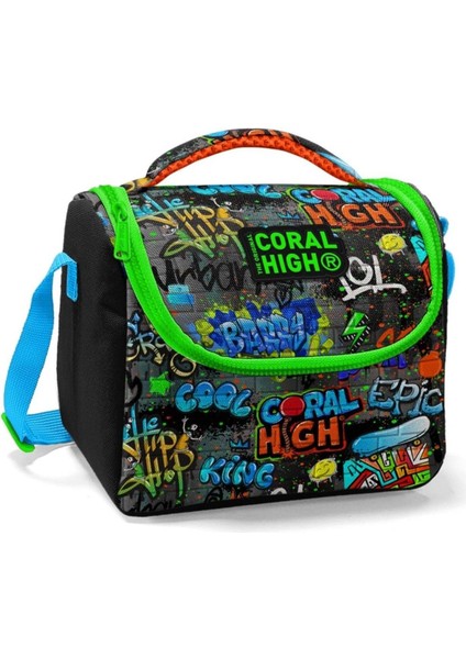Erkek Çocuk Siyah Yeşil Grafiti Ilkokul Okul Beslenme Çantası - Yalıtımlı