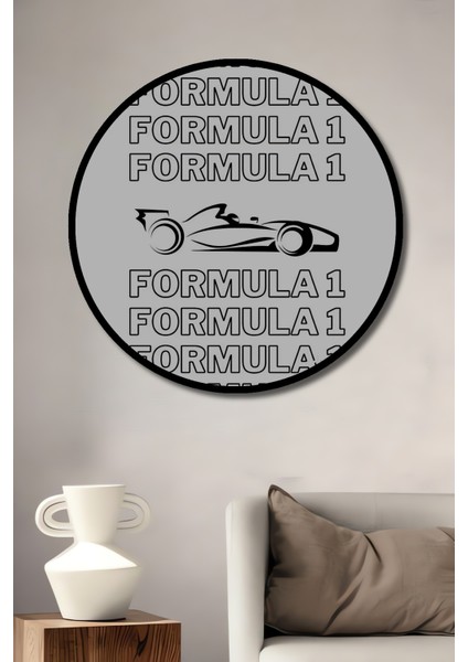 Çerçeve Görünümlü Formula 1 Ahşap Mdf Dekoratif Işyeri Duvar Tablo Yuvarlak Işyeri Duvar Tablo