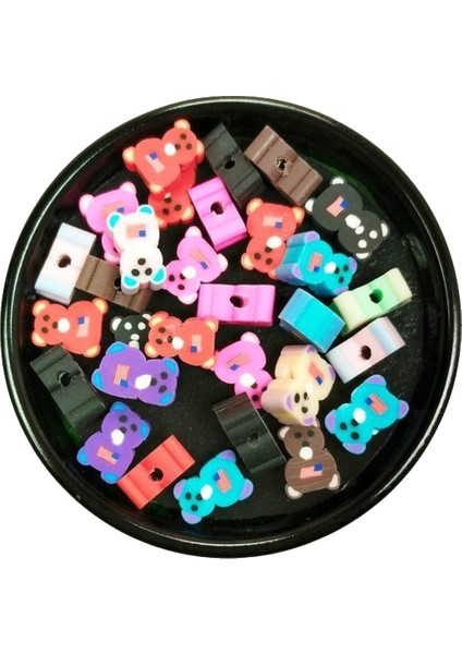 90 Adet 10 mm Polimer Kil Fimo Boncuk Takı Bileklik + 5 Metre Lastikli Misina Hediye - Renkli Ayıcık modelleri