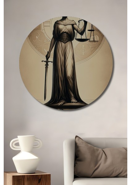 Adalet Tanrıçası Dekoratif Ahşap Mdf Ev/işyeri Duvar Tablo Yuvarlak Ev/işyeri Duvar Tablo