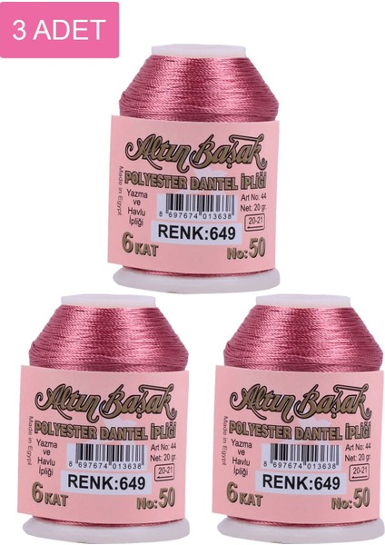 3 Adet Altınbaşak Oya ve Dantel Ipi 20 gr - Royaleks - No: 649