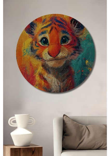 Sevimli Kaplan Yavrusu Dekoratif Ahşap Mdf Ev/işyeri Duvar Tablo Yuvarlak Ev/işyeri Duvar Tablo