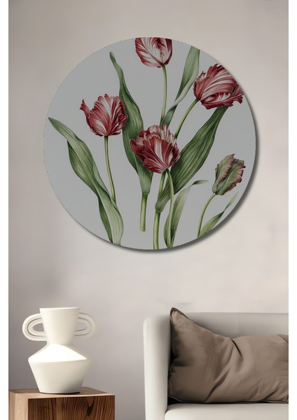 Lale Çiçekleri Dekoratif Ahşap Mdf Ev/işyeri Duvar Tablo Yuvarlak Ev/işyeri Duvar Tablo