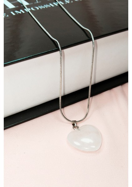 Pembe Kuvars Doğal Taşı Zincirli El Yapımı Kolye Uç: 2 cm Zincir: 20 cm Kutulu