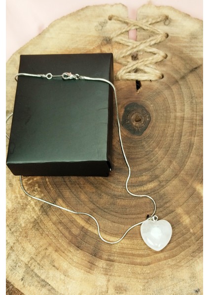 Pembe Kuvars Doğal Taşı Zincirli El Yapımı Kolye Uç: 2 cm Zincir: 20 cm Kutulu