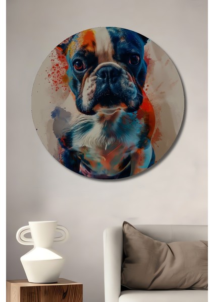 Renkli Fransız Bulldog Ahşap Mdf Dekoratif Ev/işyeri Duvar Tablo Yuvarlak Ev/işyeri Duvar Tablo