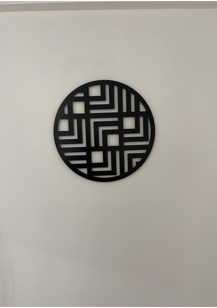 Geometrik Desenli Yuvarlak Metal Tablo | Modern Siyah Duvar Dekoru fiyatları