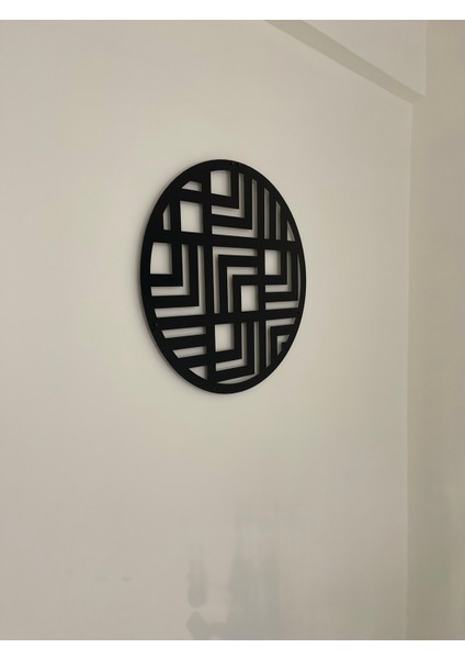 Geometrik Desenli Yuvarlak Metal Tablo | Modern Siyah Duvar Dekoru modelleri