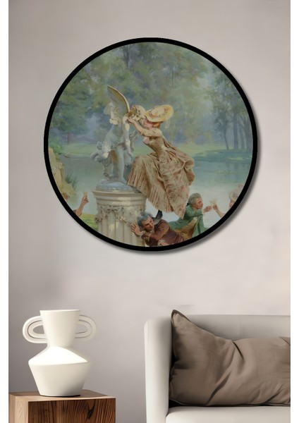 Çerçeve Görünümlü Pastoral Dans Ahşap Mdf Dekoratif Ev Duvar Tablo Yuvarlak Ev Duvar Tablo