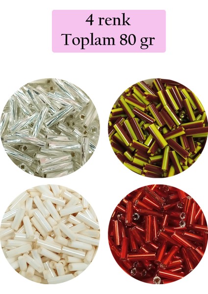 Uzun Boru Kesme Boncuk Çap 2mm Uzunluk 10 mm - 4 Renk - Toplam 80 Gram - BNC434