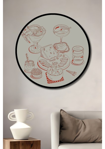 Çerçeve Görünümlü Kokteyl Keyfi Ahşap Mdf Dekoratif Ev Duvar Tablo Yuvarlak Ev Duvar Tablo