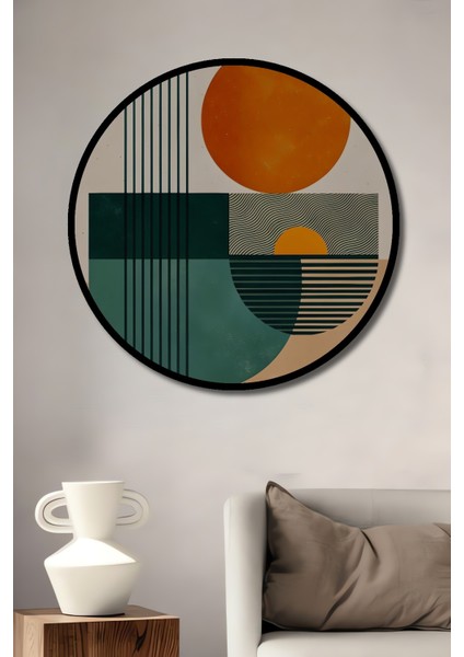 Çerçeve Görünümlü Modern Soyut Ahşap Mdf Dekoratif Işyeri Duvar Tablo Yuvarlak Işyeri Duvar Tablo