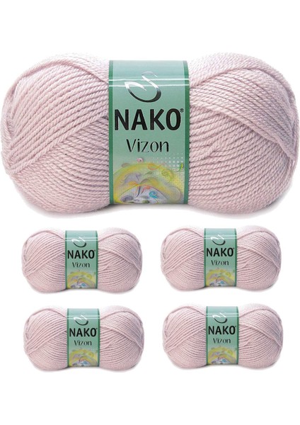 5 Adet Vizon Premium Akrilik El Örgü Ipi Yünü Renk NO:318 Gül Goncası