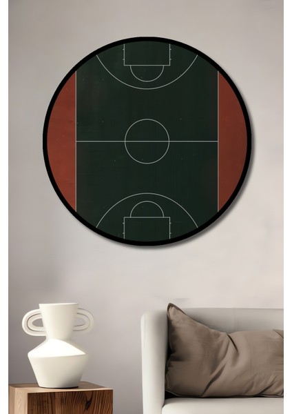 Çerçeve Görünümlü Basketbol Sahası Dekoratif Ahşap Mdf Ev Duvar Tablo Yuvarlak Ev Duvar Tablo