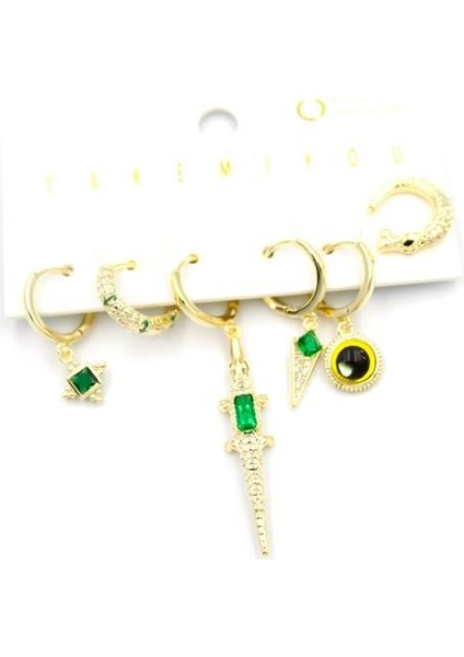 Çoklu Timsah Küpe - Altın