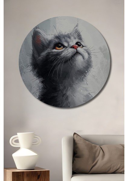 Büyüleyici Kedi Dekoratif Ahşap Mdf Ev/işyeri Duvar Tablo Yuvarlak Ev/işyeri Duvar Tablo