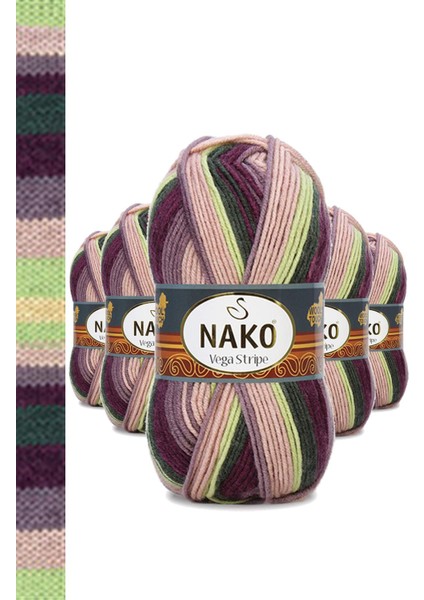 5 Adet Vega Stripe Premium Akrilik El Örgü Ipi Yünü No: 82414