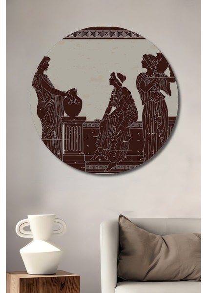 Antik Yunan Kadınları Dekoratif Ahşap Mdf Ev/işyeri Duvar Tablo Yuvarlak Ev/işyeri Duvar Tablo