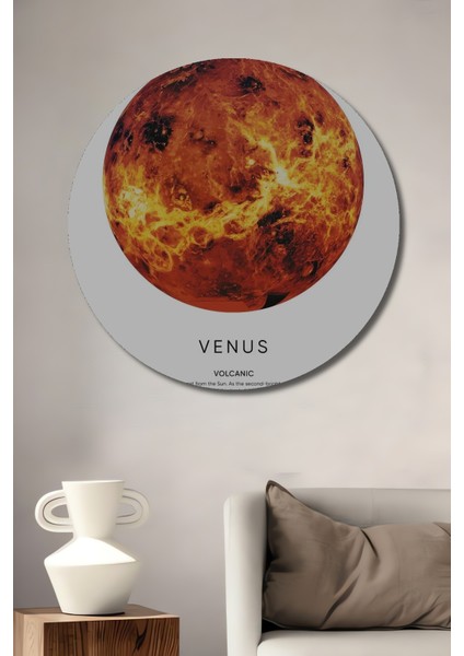 Venüs Volkanik Ahşap Mdf Dekoratif Ev/işyeri Duvar Tablo Yuvarlak Ev/işyeri Duvar Tablo