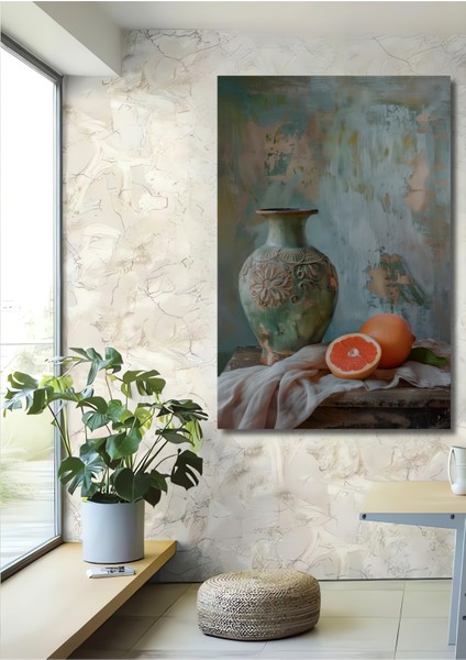 Seramik Vazo ve Greyfurt Ahşap Mdf Dekoratif Ev/işyeri Duvar Tablo Dikdörtgen Ev/işyeri Duvar Tablo
