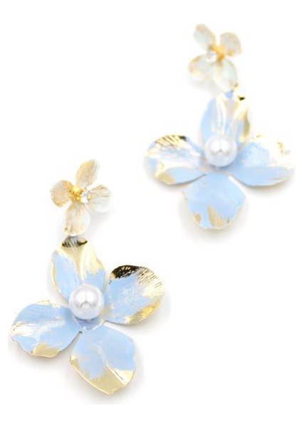 Metal Çiçek Küpe - Mavi fiyatları