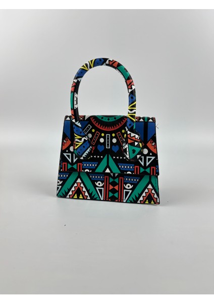 Kadın Suni Deri Çok Renkli Retro Kare Mini Boy El Çantası
