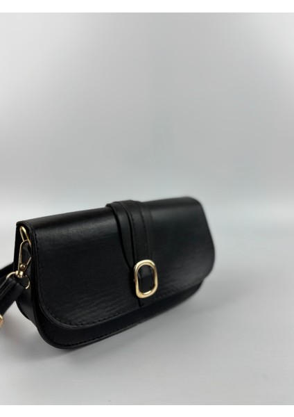 Kadın Suni Deri Siyah Diktörtgen Model Mini El Çantası