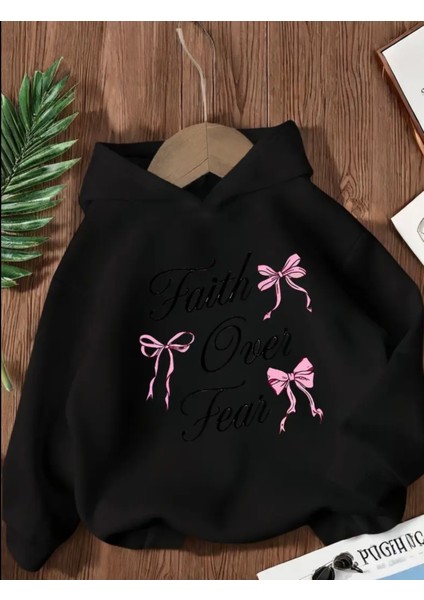 Punıx Kıds Özel Üretim Pembe Kurdeleler Baskılı Kapüşonlu Kız Çocuk Sweatshırt