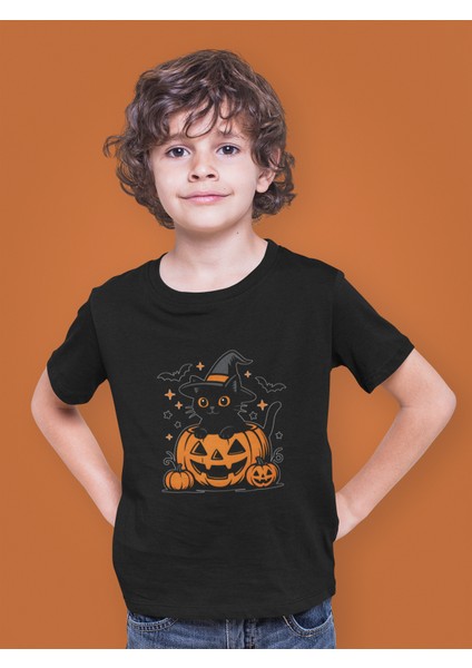 Halloween Kedi Bal Kabağı Pumpkin Çocuk Tişört T-Shirt fiyatları