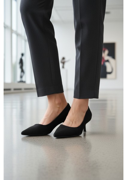 Siyah Süet Ince Topuklu Kadın Topuklu Ayakkabı 458343 Z