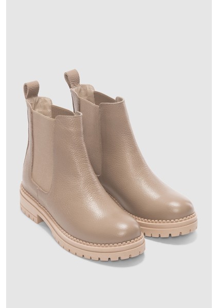 Whitney Hakiki Deri Lastikli Kadın Kısa Bot - Vizon fırsatları