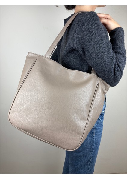 Kadın Suni Deri Vizon Düz Form Klasik Maxi Boy Omuz Çantası fiyatları