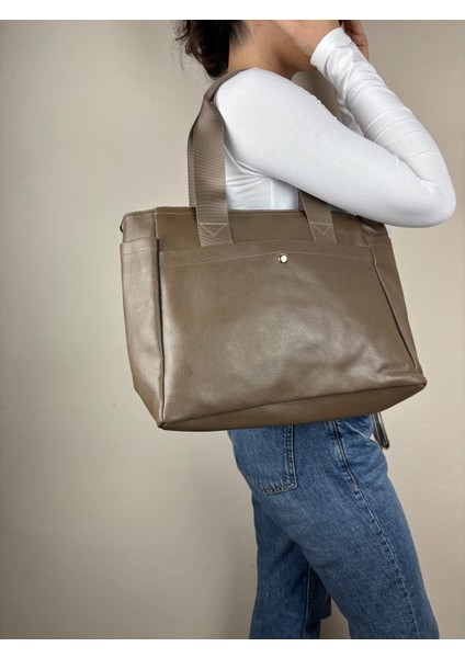 Kadın Suni Deri Haki Geniş Hacimli Casual Maxi Boy Omuz Çantası fiyatları