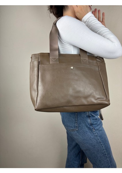 Kadın Suni Deri Haki Geniş Hacimli Casual Maxi Boy Omuz Çantası modelleri