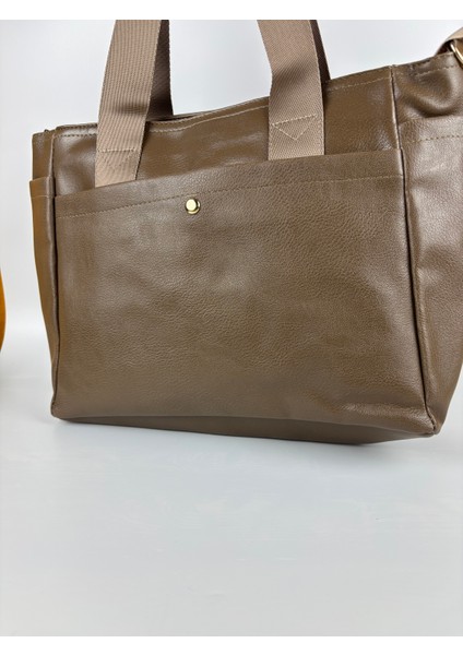 Kadın Suni Deri Haki Geniş Hacimli Casual Maxi Boy Omuz Çantası fırsatları