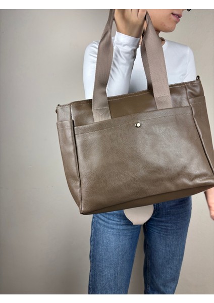 Kadın Suni Deri Haki Geniş Hacimli Casual Maxi Boy Omuz Çantası indirimleri