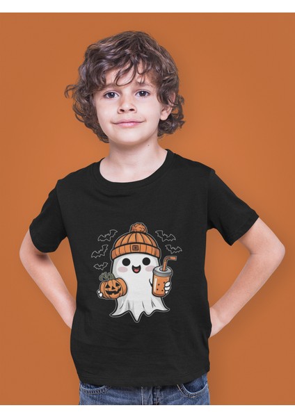 Sevimli Hayalet Baskılı Cadılar Bayramı Halloween Çocuk Tişört T-Shirt