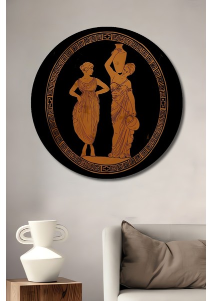 Çerçeve Görünümlü Antik Yunan Dekoratif Ahşap Mdf Işyeri Duvar Tablo Yuvarlak Işyeri Duvar Tablo