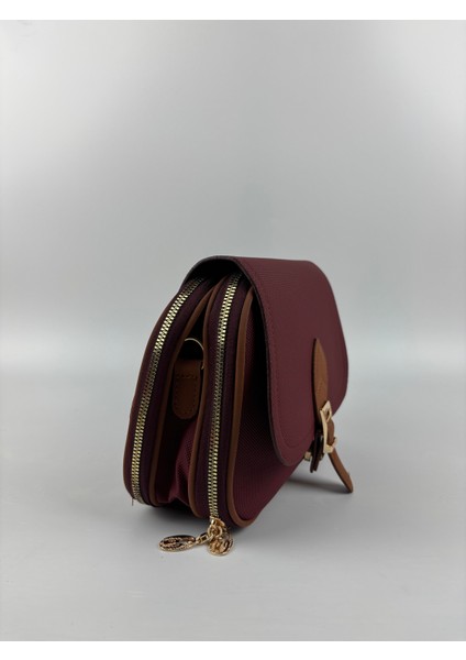 Kadınkumaş Bordo Tokalı Kapaklı Şık Mini Boy El ve Omuz Çantası